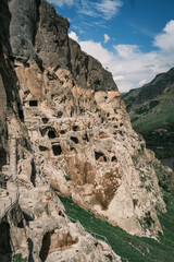 Vardzia famous travel destination cave monastery site in southern Georgia, excavated from the slopes of the Erusheti Mountain on the left bank of the Kura River, © Michele