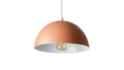 Terracotta dome pendant light with exposed bulb, isolated on transparent background © Nolan