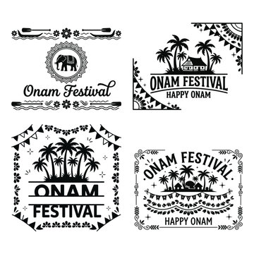 Onam festival tropical palm tag and banner set