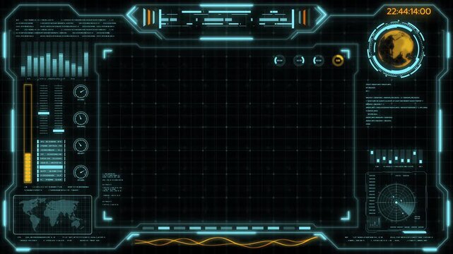 Digital HUD futuristic background motion graphic element cyber generated. Future technology interface data sci-fi display screen. Artificial intelligent analytic simulation, loop able video background