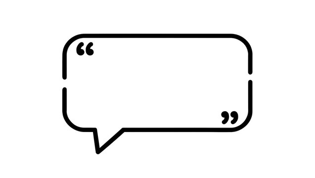 Black outline speech bubble with quotation marks, isolated on transparent background