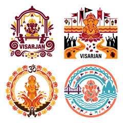 Obraz premium Ganesh Visarjan colorful festival illustration set