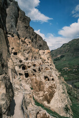 Vardzia famous travel destination cave monastery site in southern Georgia, excavated from the slopes of the Erusheti Mountain on the left bank of the Kura River, © Michele