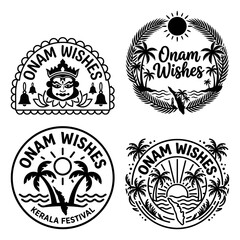 Fototapeta premium Onam wishes Kerala boat sunset emblem set