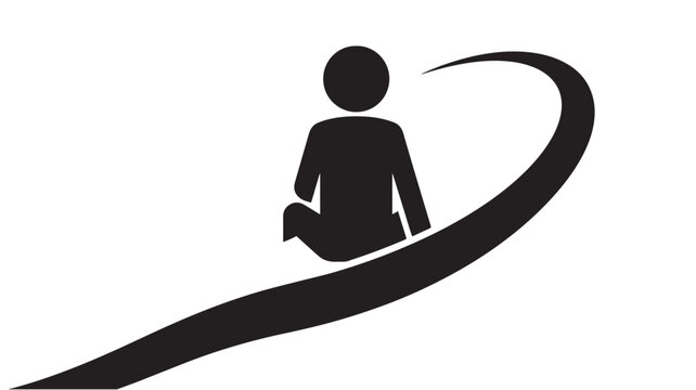Person silhouette sitting on a curved boat with a flowing line featuring black, white, graphic with icon and symbol elements for illustration, vector
