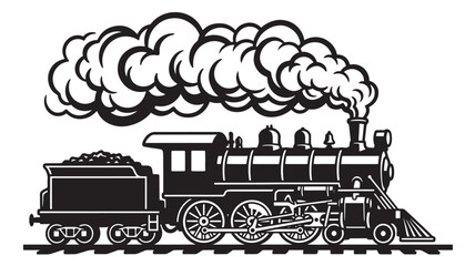 Train steam locomotive with billowing smoke illustration for transportation posters, vintage travel banners, and railway-themed graphics © skakter24