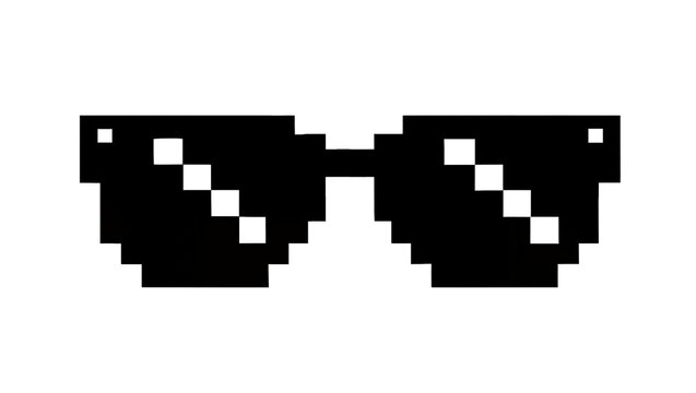 Pixelated black sunglasses with white squares, isolated on transparent background