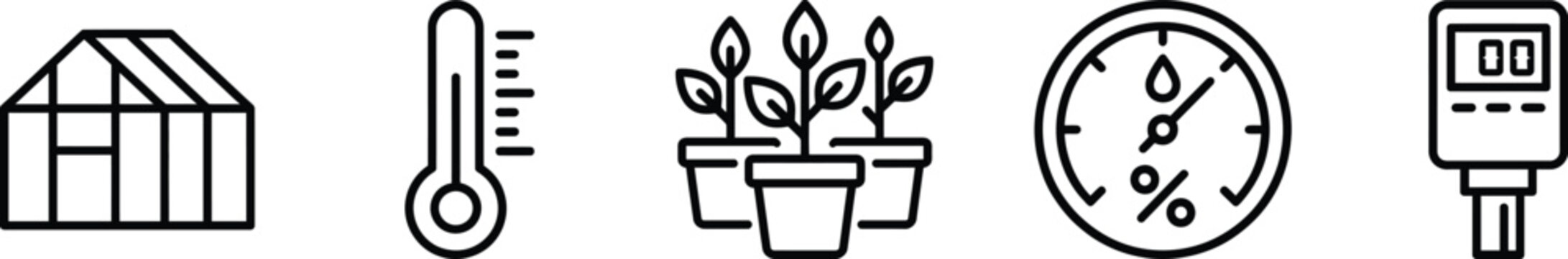 Greenhouse farming illustration with temperature control and humidity gauge