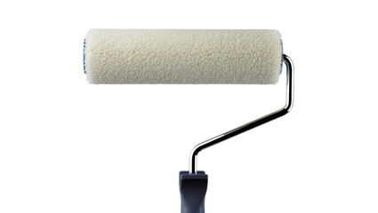 Fototapeta premium Fluffy cream paint roller with metal handle, isolated on transparent background