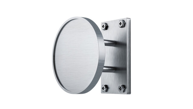 Brushed metal circular door knob with screws, isolated on transparent background