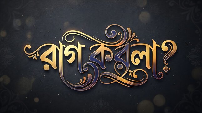 Elegant gold bengali calligraphy against dark textured background with luxury light effects and sophisticated script art.
