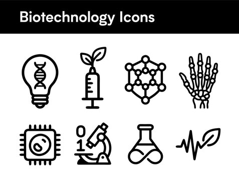 Biotechnology outline vectors featuring genetic engineering microscope and molecular structure model