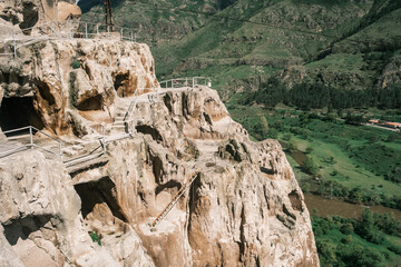 Vardzia famous travel destination cave monastery site in southern Georgia, excavated from the slopes of the Erusheti Mountain on the left bank of the Kura River, © Michele