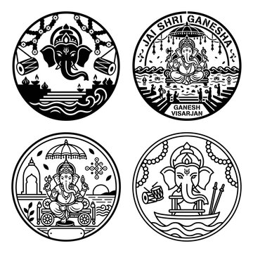 Ganesh Visarjan circular icon collection