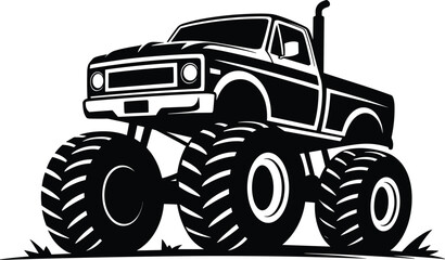 Monster truck, large wheels, custom pickup vehicle, offroad motorsport, heavy transportation, 4x4 automotive graphic art © MdMontaz