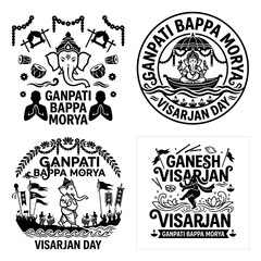 Fototapeta premium Ganpati Bappa Morya ornate festival badge set