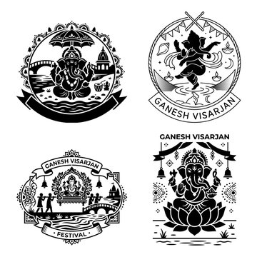 Ganesh Visarjan black devotional badge set