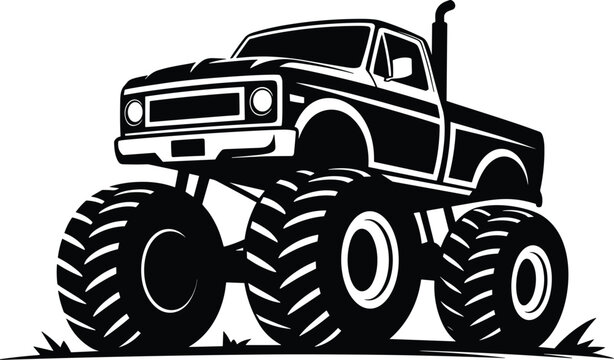Monster truck, large wheels, custom pickup vehicle, offroad motorsport, heavy transportation, 4x4 automotive graphic art