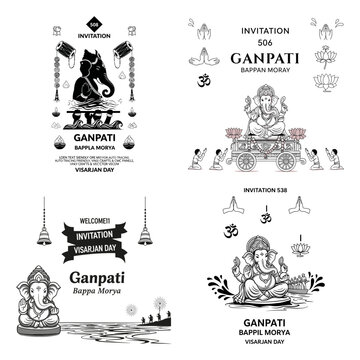 Ganpati Bappa Morya invitation poster layout set