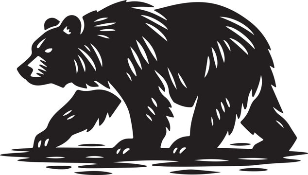 Grizzly Bear Silhouette Vector Clipart, Walking Wild Animal Side View Icon, Stylized Black Bear Stencil Tribal Tattoo Design