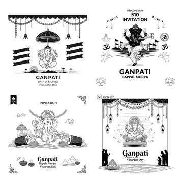 Ganpati Bappa Morya invitation umbrella line art