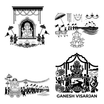 Ganesh Visarjan lamp temple procession design