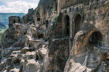 Vardzia famous travel destination cave monastery site in southern Georgia, excavated from the slopes of the Erusheti Mountain on the left bank of the Kura River, © Michele