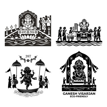 Ganpati Bappa Morya pandal scene with devotees