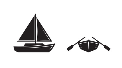Sailboat and rowing oar silhouette illustration for nautical themes, travel posters, and maritime logo design © MissBeauty