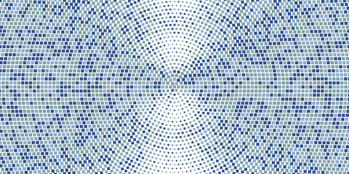 Grey round mosaic pebble stone pattern. Radial cobblestone background. Blue stone sidewalk paved circle texture. Repeating tessellation rock wallpaper. Vector landscaping brick pavement backdrop