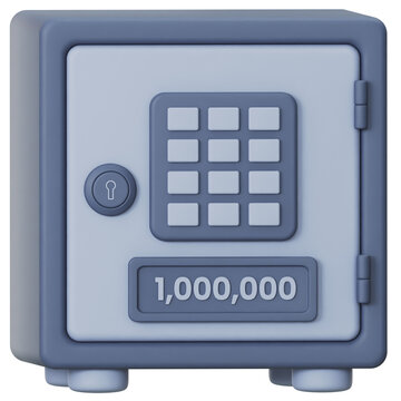3D render of a gray safe with keypad and one million dollars