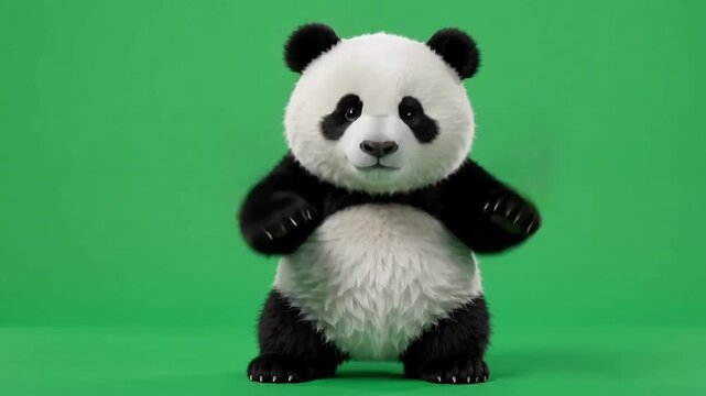 Cute animated giant panda dancing happily on a green screen in this high quality video