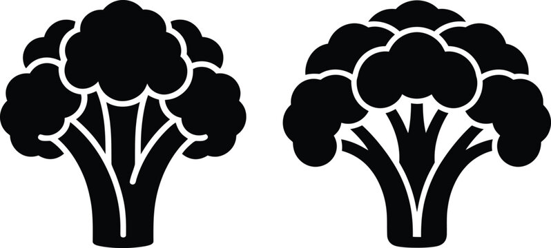 Black silhouette vector illustration of two broccoli florets with food group side dish broccoli vegetable illustration silhouette nutrition superfood