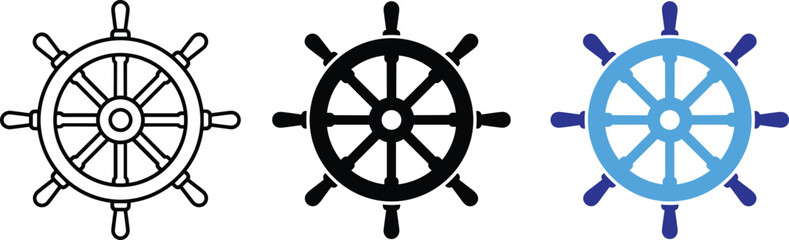 Nautical ship wheel boat steering marine helm navigation flat vector icons illustration graphic element bundle © AYESHA