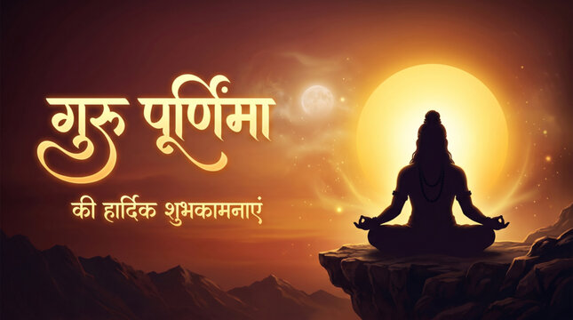 Guru Purnima Spiritual Meditation Scene with Sacred Indian Wisdom and Divine Enlightenment