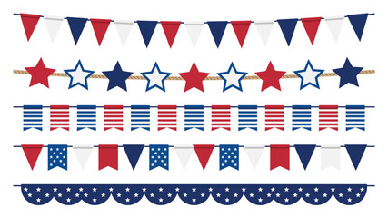 Patriotic bunting garland set vector fourth of july star pennant flag banner party decoration red white blue © Ahmed
