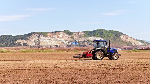 Various agricultural implements used in spring plowing