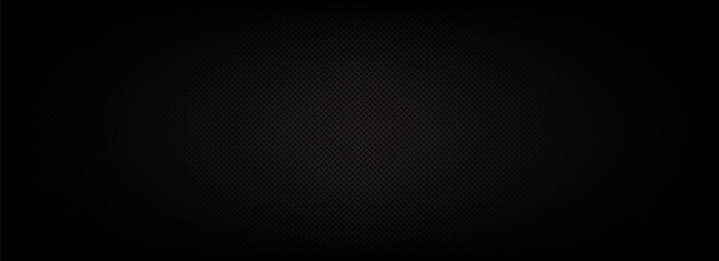 Black perforated metal texture background with holes. Dark industrial speaker grille pattern with vignette effect for gaming, tech, carbon automotive luxury design. © Kolerowa