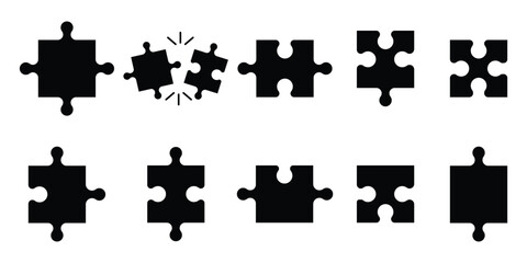 Naklejka premium piece of jigsaw puzzle icon silhouette. Puzzle icon set design. Puzzle symbol collection icon.
