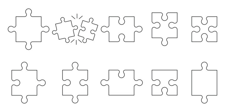  puzzle Jigsaw icon set. Puzzle pieces icon set. Solution, jigsaw, strategy, connection, brain.