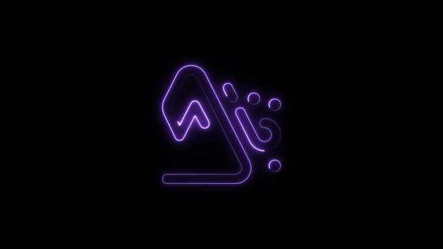 Purple neon warning sign with glowing lines on black background