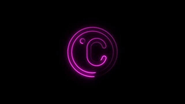 Neon pink copyright symbol on black background with glowing effect