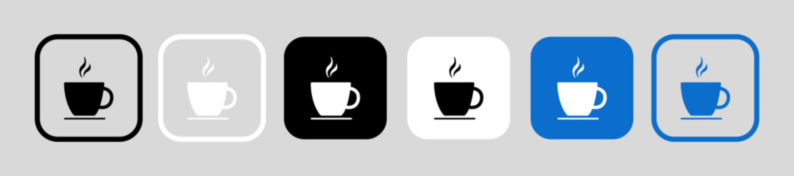 Coffee cup icon set. Cups of coffee tea collection. Hot drink icon. Disposable cup. Cup coffe with steam
