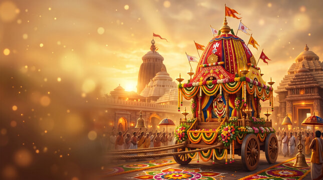 Sacred Rath Yatra Chariot Procession near Jagannath Temple during Grand Indian Festival Celebration