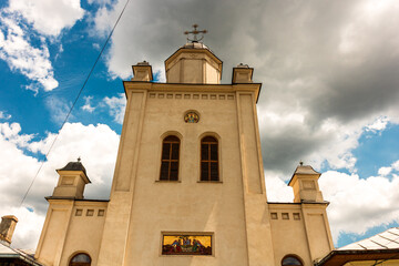 Fototapeta premium Beautiful view of Pasarea Monastery (Pustnicu Monastery) historical church architecture in the forest near Bucharest