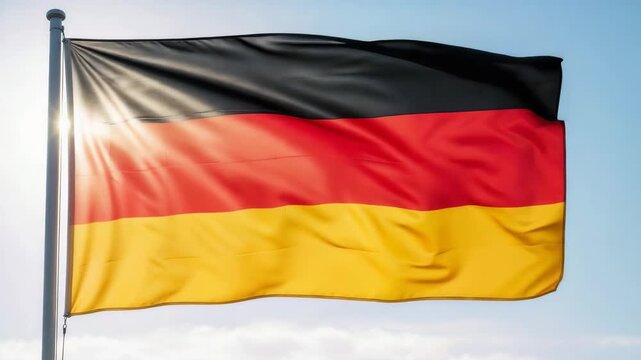 German flag waving in the wind against a clear blue sky  