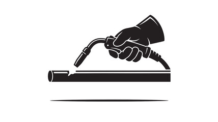 Welding torch held by hand with flame and cable attached to metal pipe featuring industrial, construction, repair with metalwork elements, clean © TAIFUR