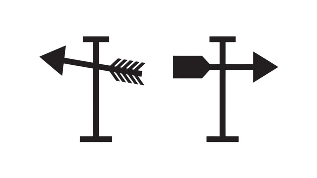 Wind direction veleta symbol icon with arrows and cross featuring weather, meteorology, symbolism with vector and black elements for white, graphic
