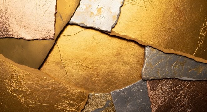 Golden metallic leather patchwork background