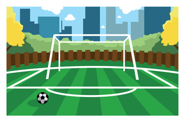Vector portrait of a soccer field in the suburbs, Football background landscape © Icha